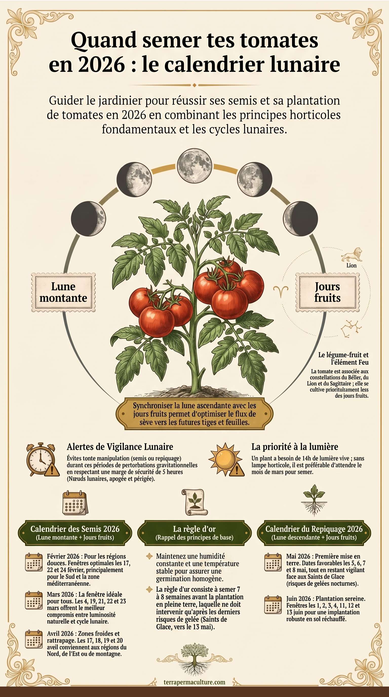 Infographie - semer les tomates avec la lune