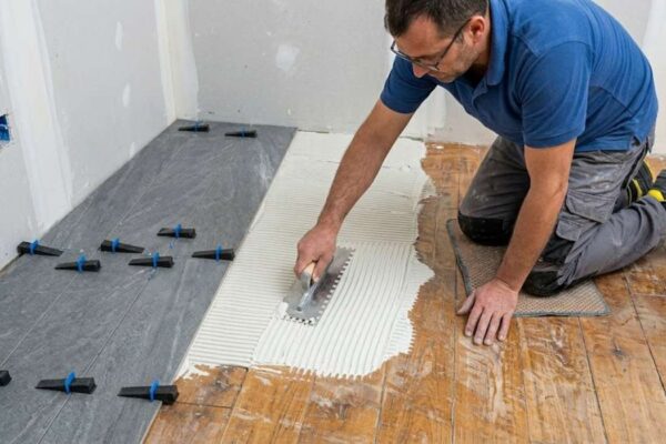 collage carrelage sur bois